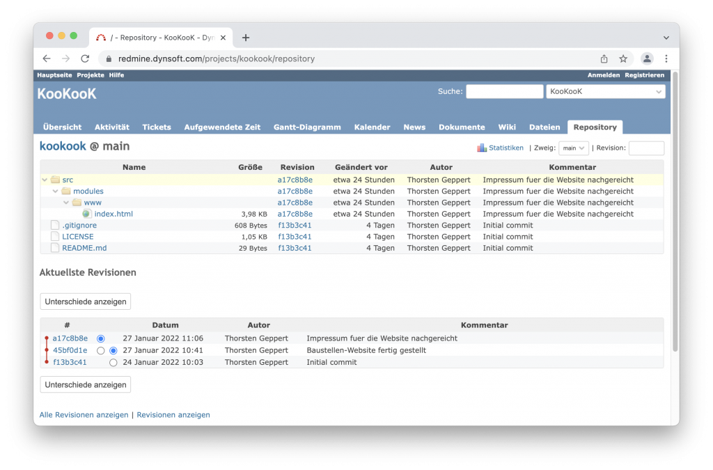 Das GitHub-Repository in Redmine eingebunden