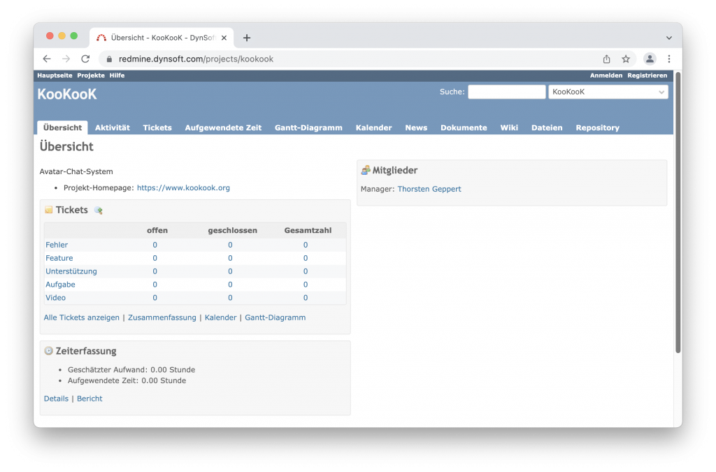 Das KooKooK-Projekt in Redmine