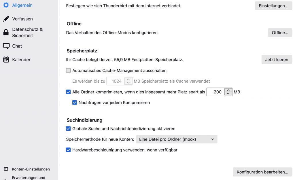 Thunderbird-Einstellungen: Konfiguration bearbeiten...